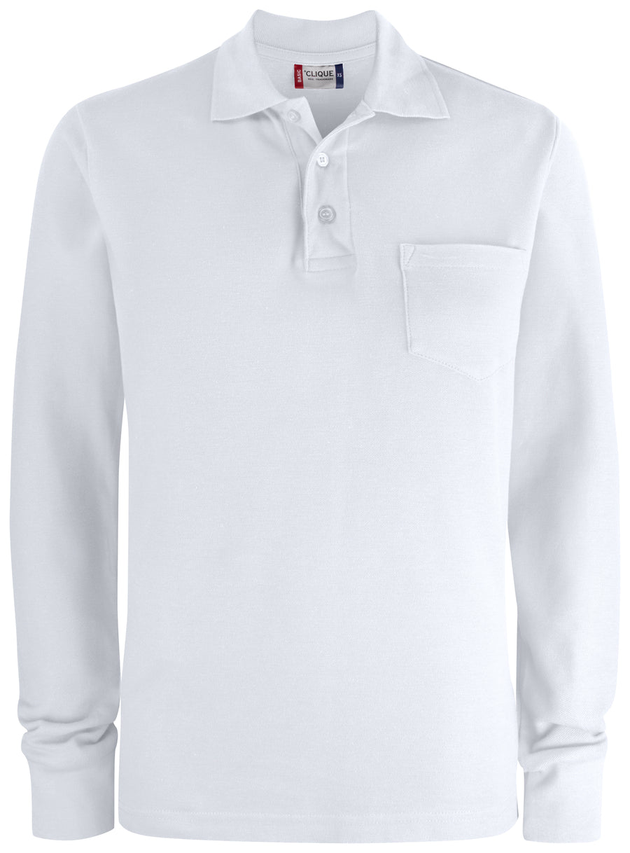 Basic Polo Pocket L/S – vit